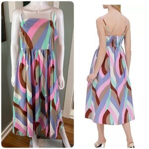 Vero Moda Riley Singlet Calf Midi Abstract Colorful Wave Psychedelic Midi Dress